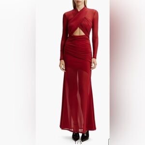 Bardot Burgundy Long Sleeve Dress vería front wrap mesh